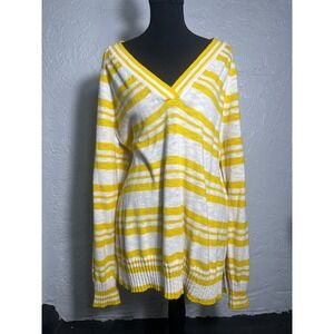 NWT GAP 100% Cotton Yellow White Striped V-Neck Sweater XL